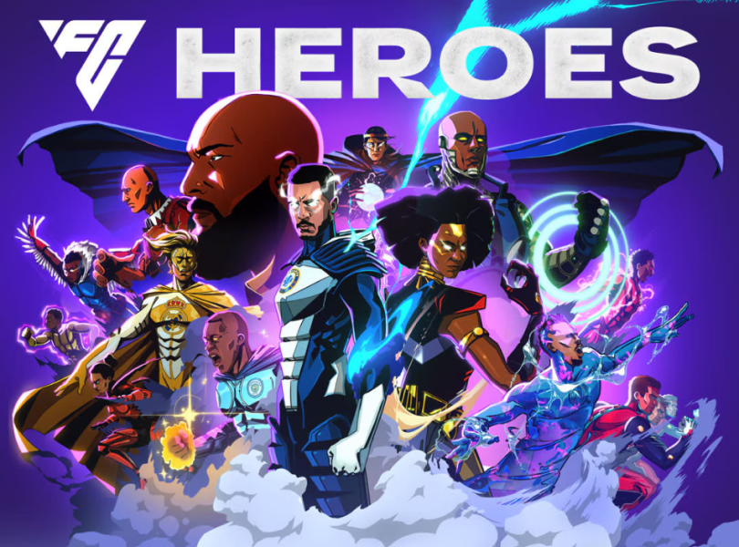 Promotional material featuring various football players stylized as cartoons, a big text at the top reads “Heroes”.