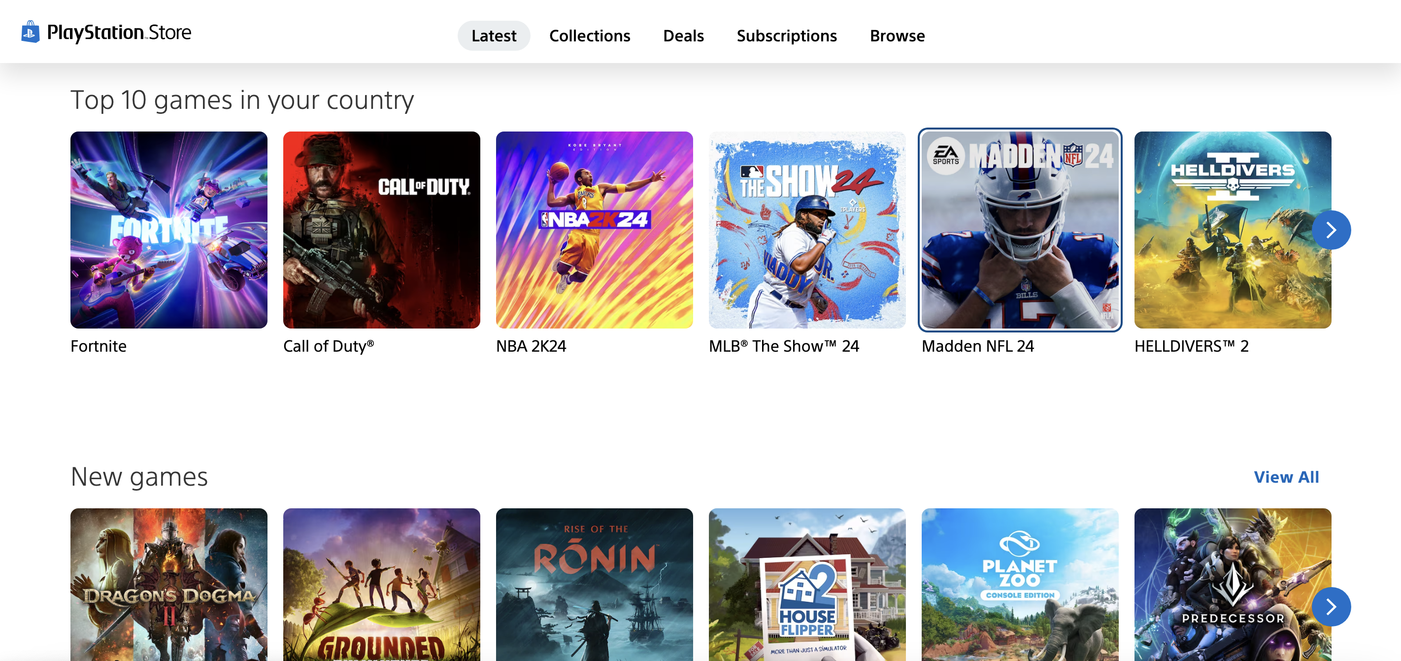 Online PlayStation Store showcasing available content for purchase.